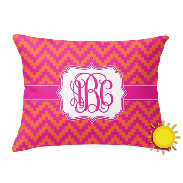 Custom Pink & Orange Chevron Outdoor Throw Pillow (Rectangular) (Personalized)