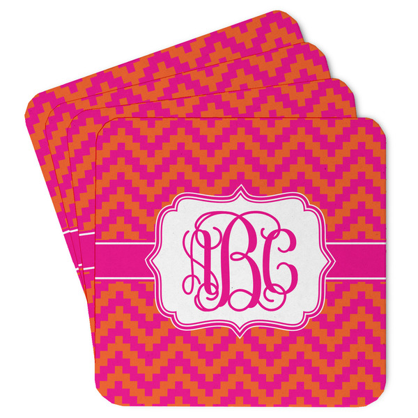 Custom Pink & Orange Chevron Paper Coasters w/ Monograms