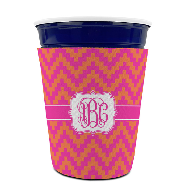 Pink & Orange Chevron Party Cup Sleeves - without bottom - FRONT (on cup)