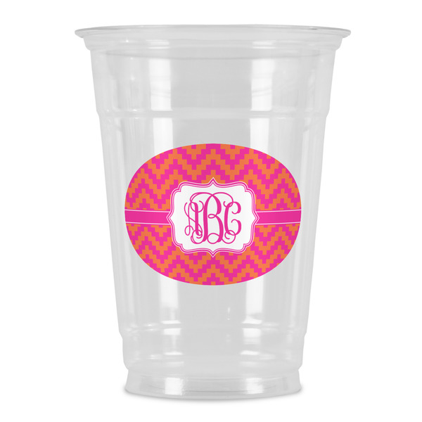 Custom Pink & Orange Chevron Party Cups - 16oz (Personalized)