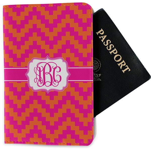 Custom Pink & Orange Chevron Passport Holder - Fabric (Personalized)