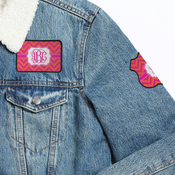 Pink & Orange Chevron Patches Lifestyle Jean Jacket Detail