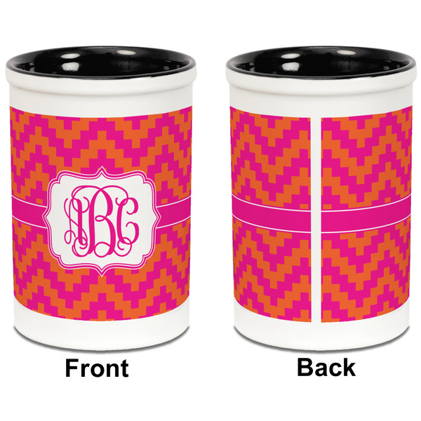 Pink & Orange Chevron Pencil Holder - Black - approval