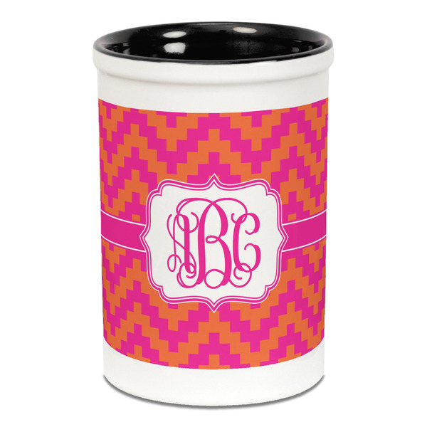 Pink & Orange Chevron Pencil Holder - Black