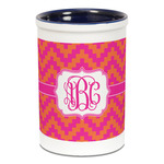 Pink & Orange Chevron Ceramic Pencil Holders - Blue