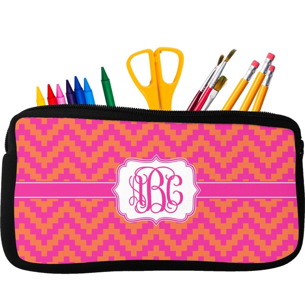 Custom Pink & Orange Chevron Neoprene Pencil Case (Personalized)