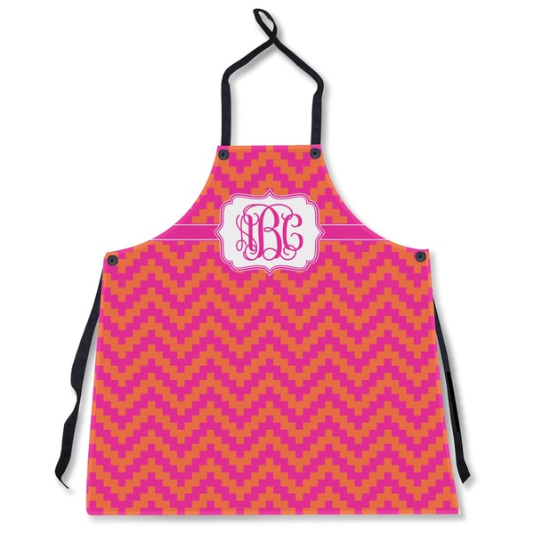 Custom Pink & Orange Chevron Apron Without Pockets w/ Monogram
