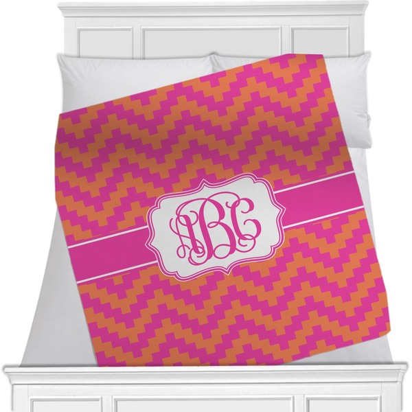 Custom Pink & Orange Chevron Minky Blanket - 40"x30" - Single Sided (Personalized)