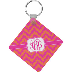 Pink & Orange Chevron Diamond Plastic Keychain w/ Monogram