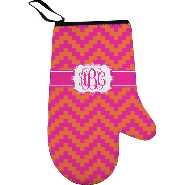 Custom Pink & Orange Chevron Right Oven Mitt (Personalized)