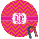 Pink & Orange Chevron Round Fridge Magnet (Personalized)