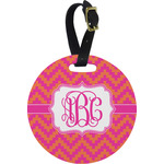 Pink & Orange Chevron Plastic Luggage Tag - Round (Personalized)