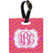 Pink & Orange Chevron Plastic Luggage Tag - Square w/ Monogram