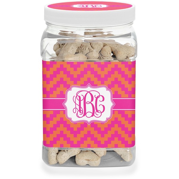 Custom Pink & Orange Chevron Dog Treat Jar (Personalized)