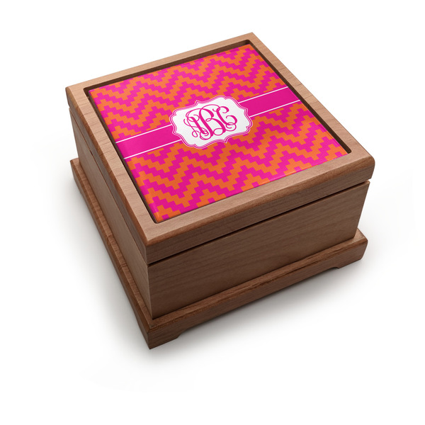 Custom Pink & Orange Chevron Pet Urn w/ Monogram