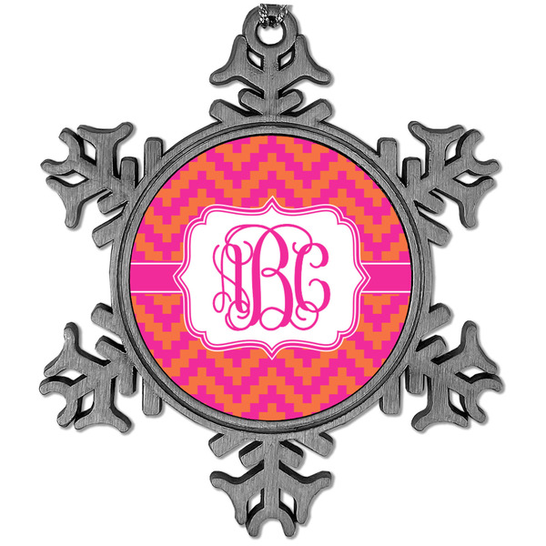 Custom Pink & Orange Chevron Vintage Snowflake Ornament (Personalized)