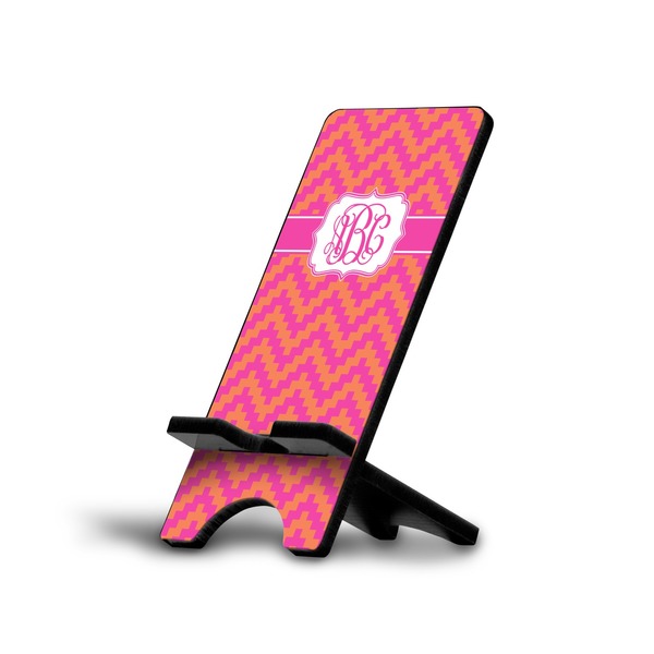 Custom Pink & Orange Chevron Cell Phone Stand (Small) (Personalized)