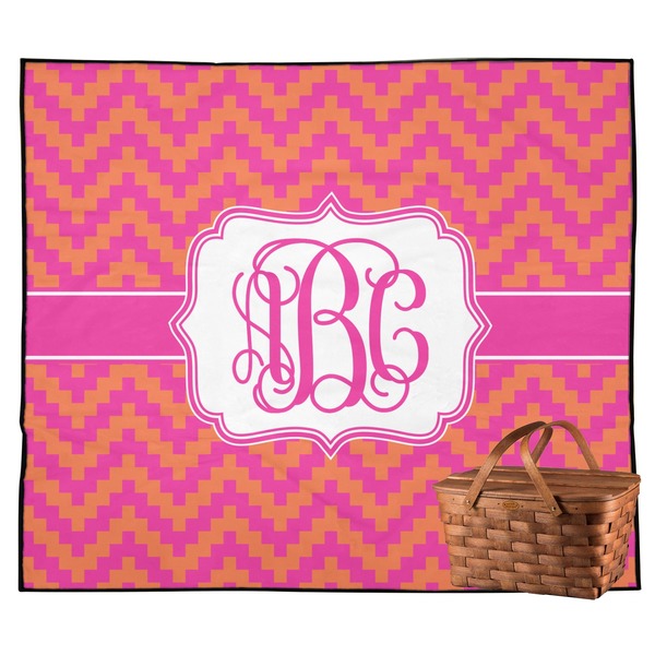 Custom Pink & Orange Chevron Outdoor Picnic Blanket (Personalized)