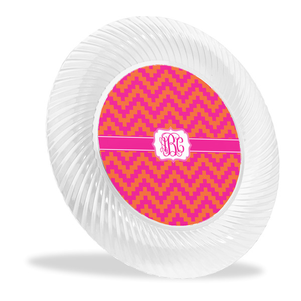 Custom Pink & Orange Chevron Plastic Party Dinner Plates - 10" (Personalized)