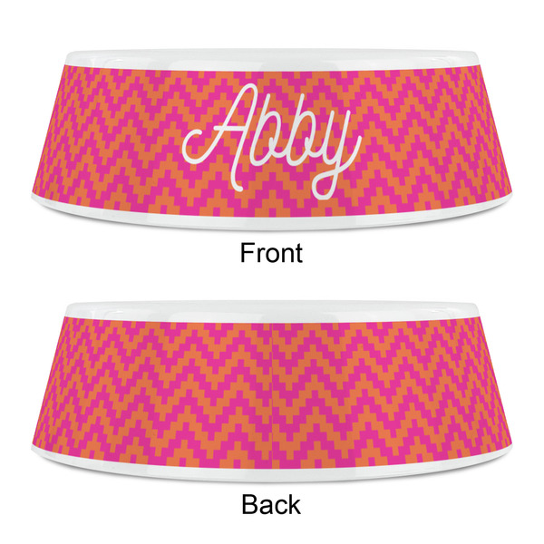 Pink & Orange Chevron Plastic Pet Bowls - Small - APPROVAL