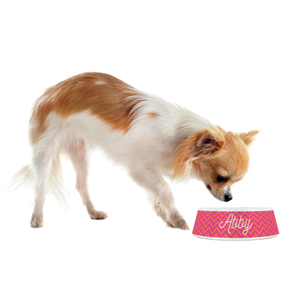 Pink & Orange Chevron Plastic Pet Bowls - Small - LIFESTYLE