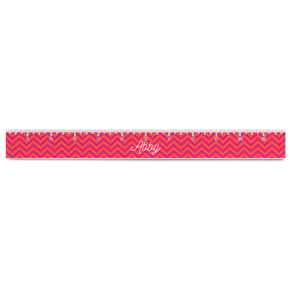 Pink & Orange Chevron Plastic Ruler - 12" - FRONT