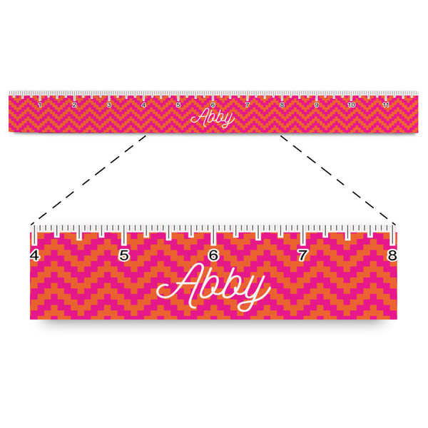 Custom Pink & Orange Chevron Plastic Ruler - 12" (Personalized)