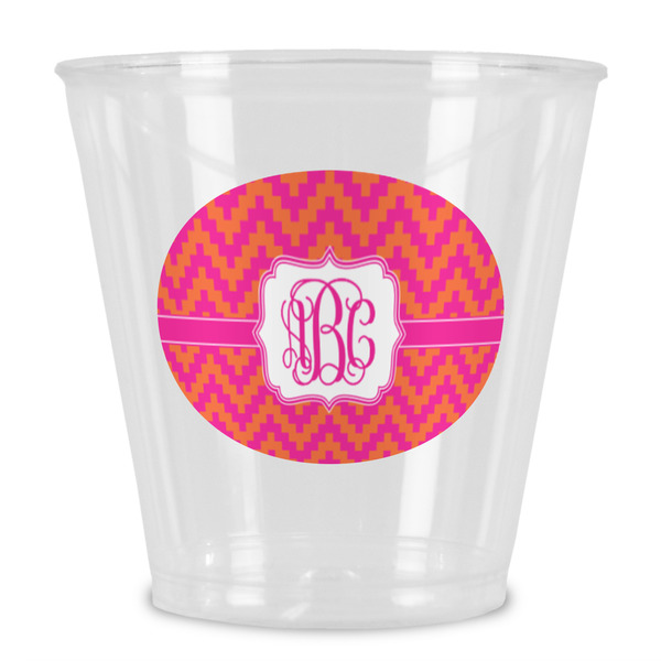 Custom Pink & Orange Chevron Plastic Shot Glass (Personalized)