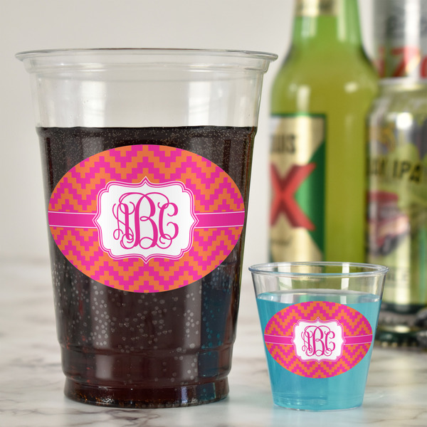 Pink & Orange Chevron Plastic Shot Glasses - In Context