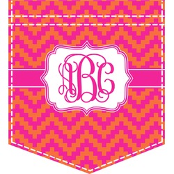 Pink & Orange Chevron Iron On Faux Pocket (Personalized)