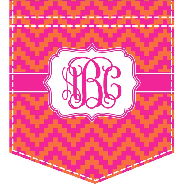Custom Pink & Orange Chevron Iron On Faux Pocket (Personalized)