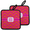 Pink & Orange Chevron Pot Holders - Set of 2 w/ Monogram