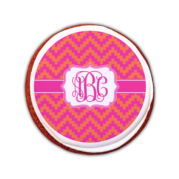 Pink & Orange Chevron Printed Icing Circle - Small - On Cookie