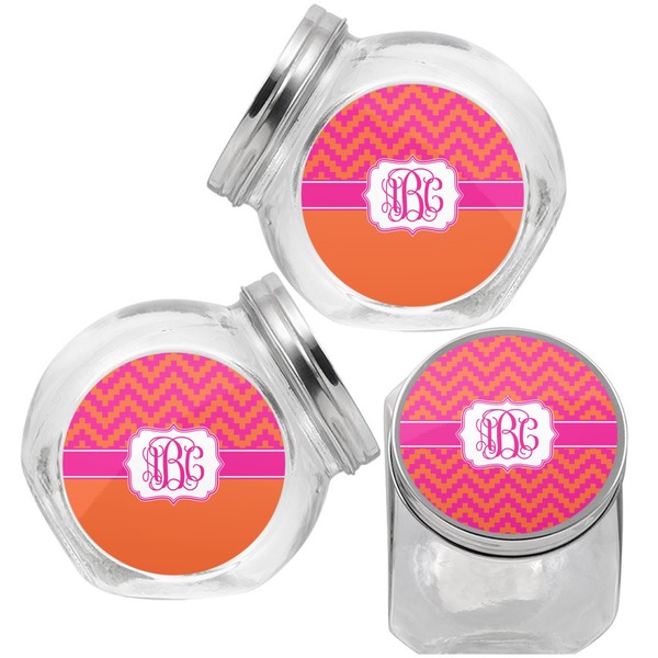 Pink & Orange Chevron Puppy Treat Jar - Top Left Right