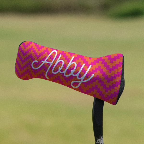 Pink & Orange Chevron Putter Cover - On Putter