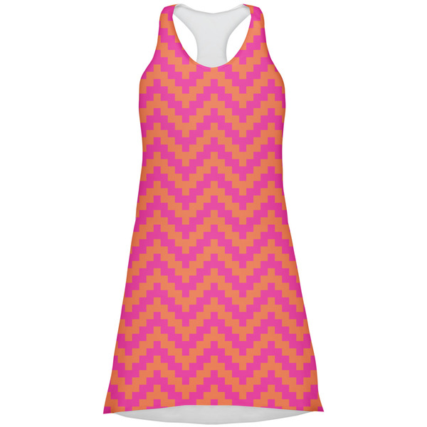 Custom Pink & Orange Chevron Racerback Dress - X Small