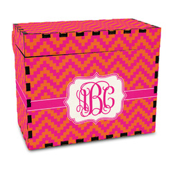 Pink & Orange Chevron Wood Recipe Box - Full Color Print (Personalized)