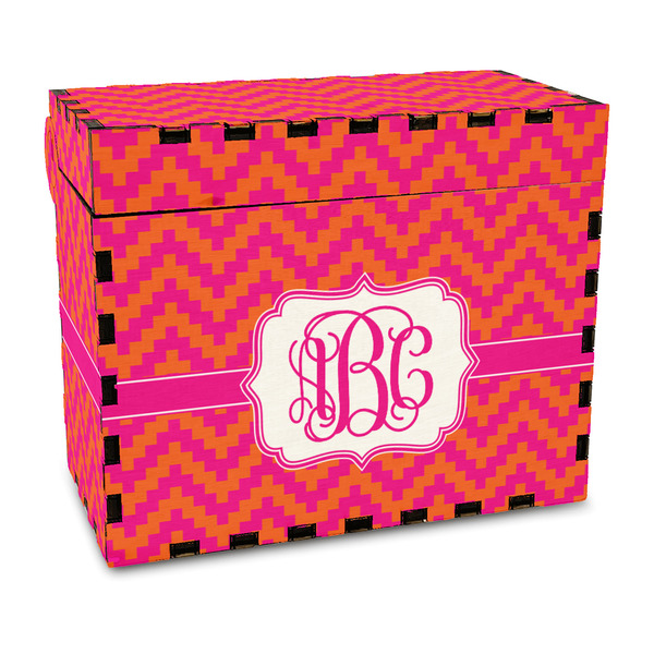 Custom Pink & Orange Chevron Wood Recipe Box - Full Color Print (Personalized)