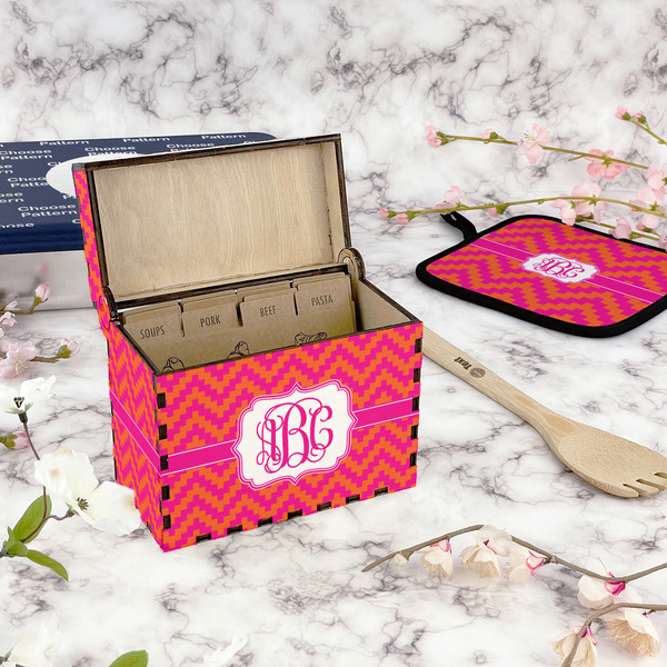 Pink & Orange Chevron Recipe Box - Full Color - In Context