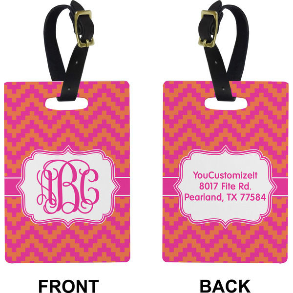 Pink & Orange Chevron Rectangle Luggage Tag (Front + Back)