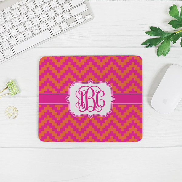 Pink & Orange Chevron Rectangular Mouse Pad - LIFESTYLE 2