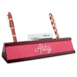 Pink & Orange Chevron Red Mahogany Nameplate with Business Card Holder (Personalized)