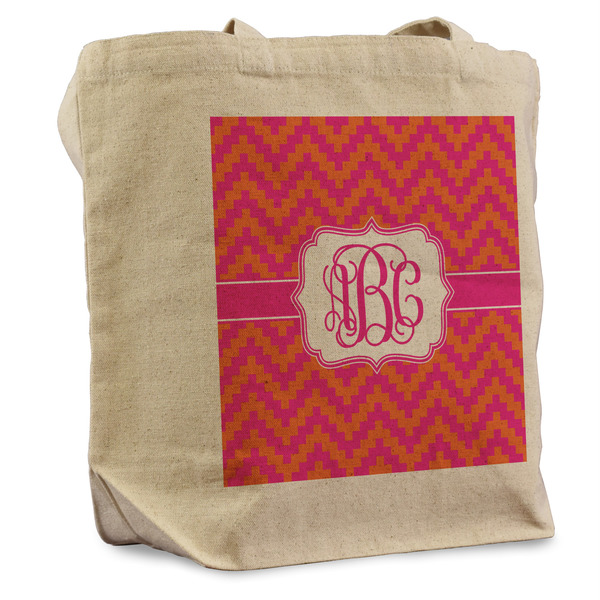 Custom Pink & Orange Chevron Reusable Cotton Grocery Bag (Personalized)