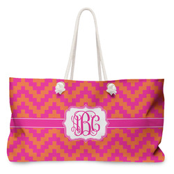 Pink & Orange Chevron Large Tote Bag with Rope Handles (Personalized)