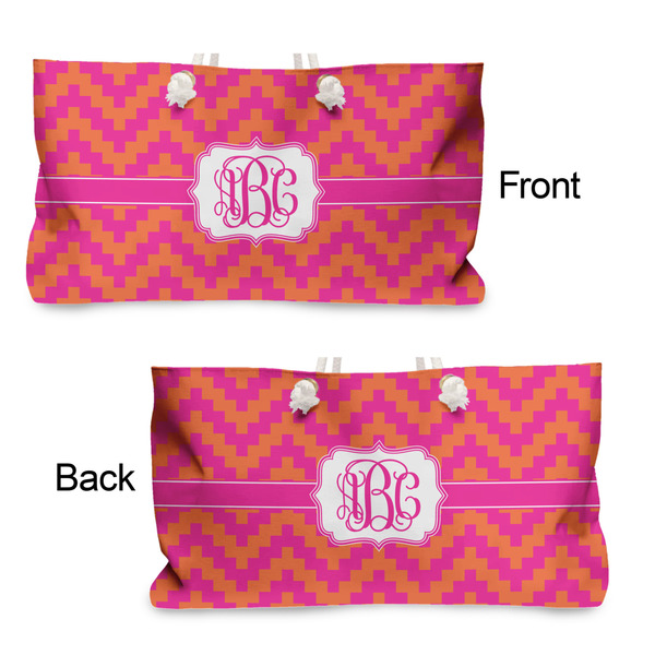 Pink & Orange Chevron Large Rope Tote - From & Back View