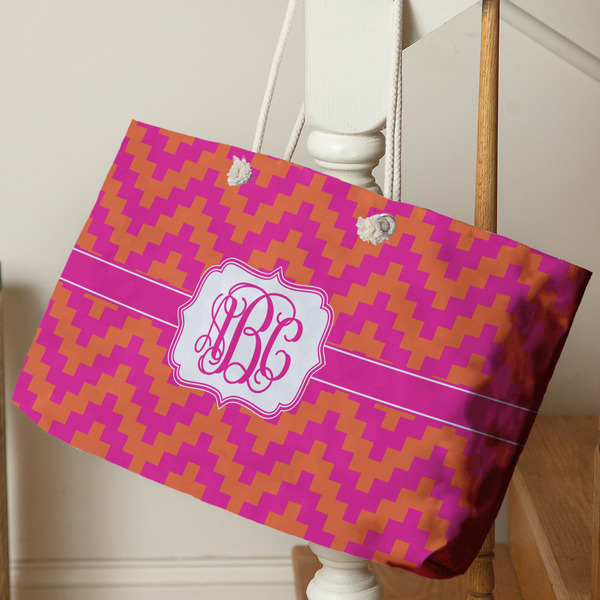 Pink & Orange Chevron Large Rope Tote - Life Style