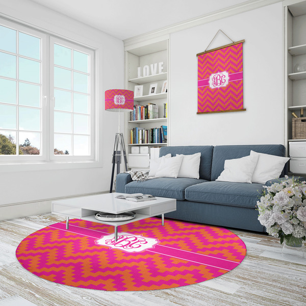 Pink & Orange Chevron Round Area Rug - IN CONTEXT