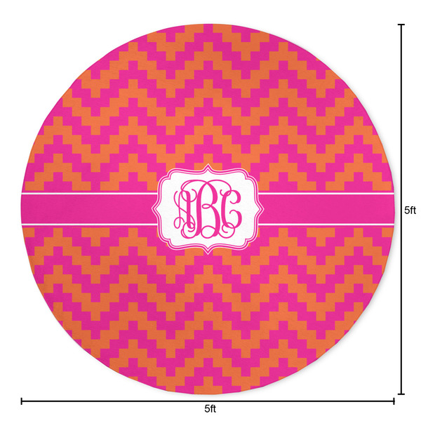 Pink & Orange Chevron Round Area Rug - Size