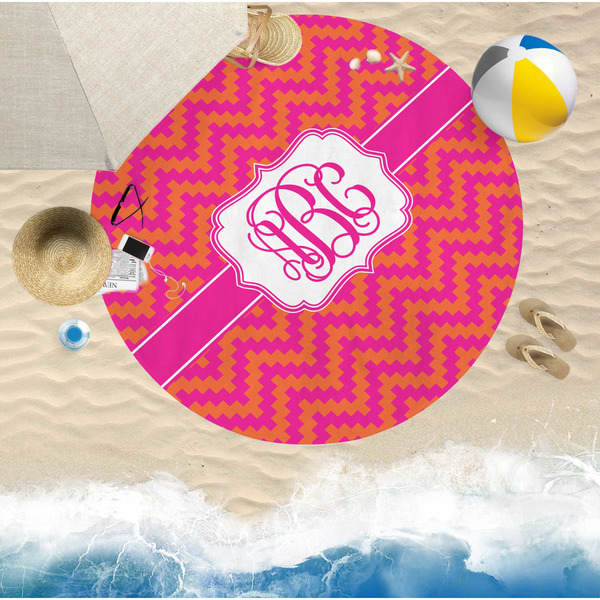 Pink & Orange Chevron Round Beach Towel Lifestyle