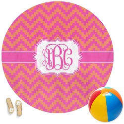 Pink & Orange Chevron Round Beach Towel (Personalized)